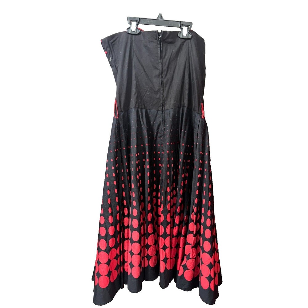 Red & Black Polka Dot Sweetheart Strapless Fit & Flare Dress Crenoline Skirt - Picture 3 of 7